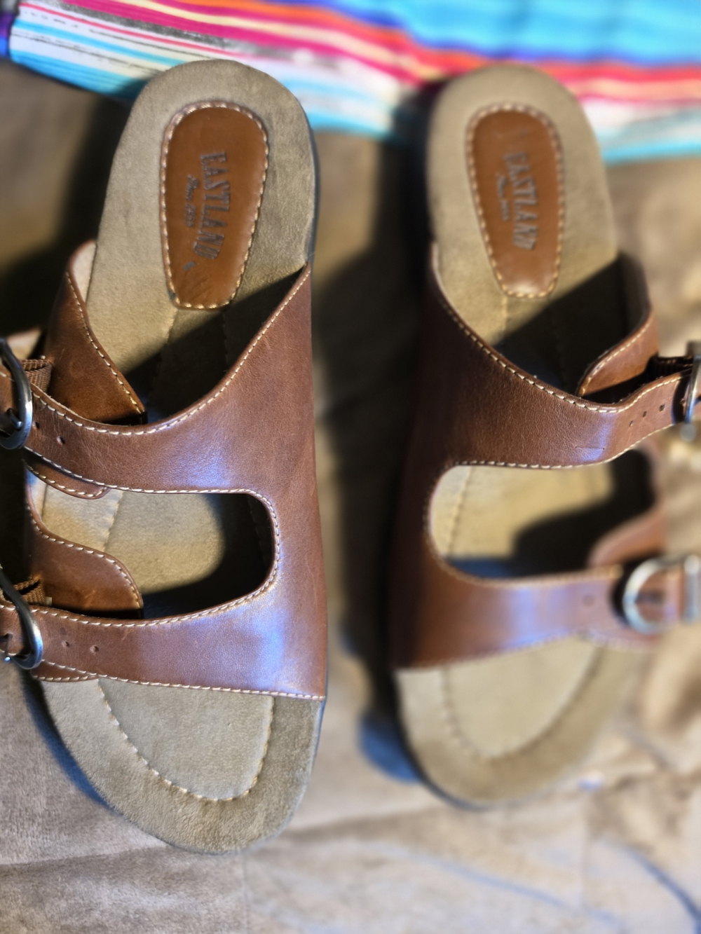 Eastland Women's Brown Dual-Buckle Slide Mule Sandals Size 11M